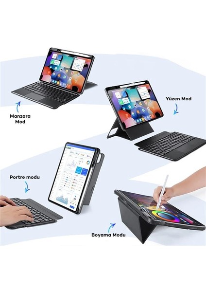 Xiaomi Mi Pad 5 ve 5 Pro ile Uyumlu Bluetooth Klavyeli Tablet Kılıfı, Katlanabilir Standlı Manyetik Kılıf