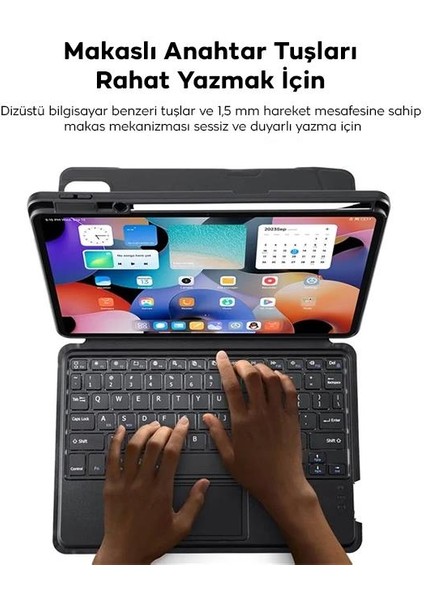 Xiaomi Mi Pad 5 ve 5 Pro ile Uyumlu Bluetooth Klavyeli Tablet Kılıfı, Katlanabilir Standlı Manyetik Kılıf