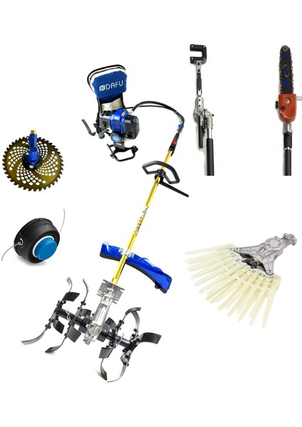 Turbo Motorlu Sırt Tırpan Çim Ot Biçme Makinesi Bahçıvan Seti 7 Parça