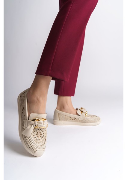 Lydıa Bağcıksız Rahat Taban Çiçek Desenli Babet Ayakkabı Kt Krem modelleri