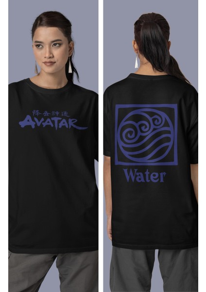 Unisex The Last Airbender Baskılı T-Shirt Avatar Su Krallığı Sırt Baskılı T-Shirt