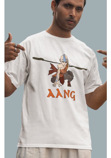 Avatar Sopalı Aang Baskılı T-Shirt Unisex Avatar The Last Airbender Baskılı T-Shirt