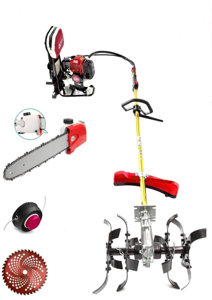 Turbo Motorlu Sırt Tırpan Çapalama Makinesi Dal Budama Aparatlı