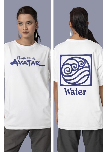 Unisex The Last Airbender Baskılı T-Shirt Avatar Su Krallığı Sırt Baskılı T-Shirt