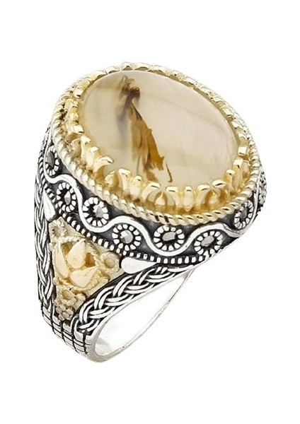 Erkek Yüzük Gümüş 925 Yemen Akik Taşlı