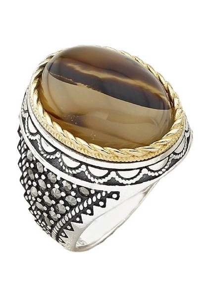 Erkek Yüzük Gümüş 925 Yemen Akik Taşlı