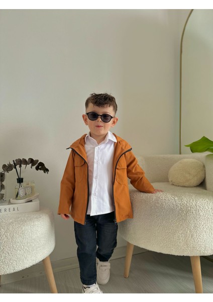 Trençkotlu Kapüşonlu 3'lü Erkek Çocuk Kotlu Takım - Tarçın