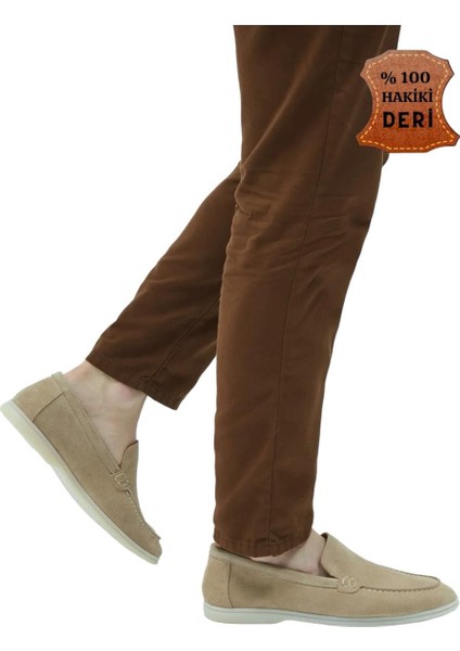 Erkek Deri Nubuk Leofar Ayakkabı Bej