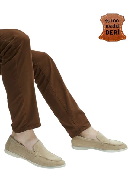 Erkek Deri Nubuk Leofar Ayakkabı Bej