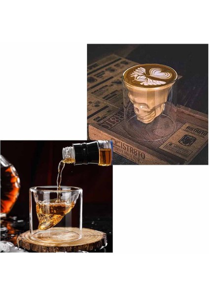 Çift Cidarlı Kuru Kafa Bardak 150 ml Isıya Dayanıklı Borosilikat Cam Bardak Kahve Sunum Bardağı
