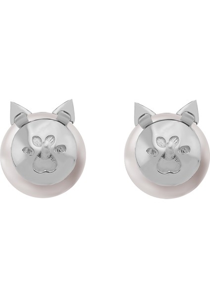 Siyah Pırlanta Taşlı Inci Kedi Küpe 0402E0018