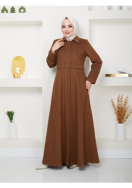 Kışlık Tüylü Kaşe Kadın Kahve Pardesü Mevlana Kesim 20244 fiyatları