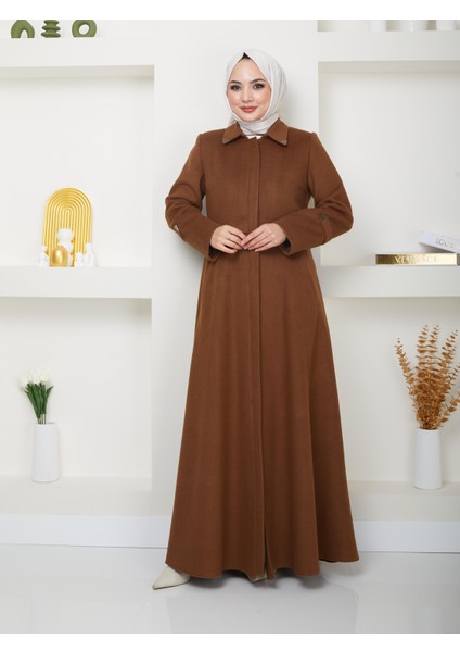 Kışlık Tüylü Kaşe Kadın Kahve Pardesü Mevlana Kesim 20244 fırsatları