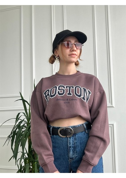 Boston Sloganlı Sweatshirt