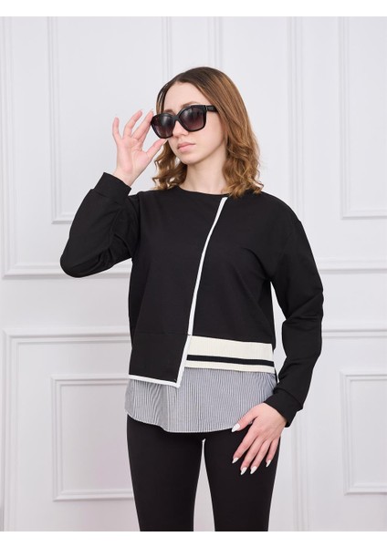 Siyah Parçalı Sweatshirt