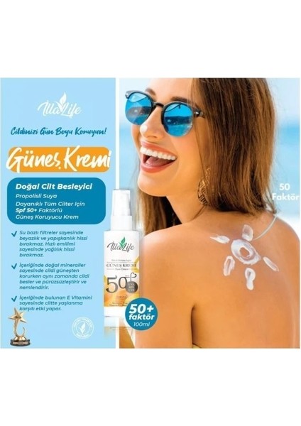 D Vitamini Etkili Tüm Cilter Için Spf 50+ Faktörlü Cilt Besleyici Güneş Kremi Suya Dayanıklı Formül