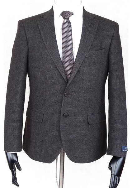 Yünlü Erkek Regular Fit Mono Yaka Antrasit Drop 4 Tek Ceket