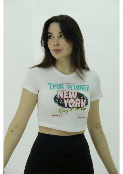 90's Eskitme Baskılı Crop T-Shirt