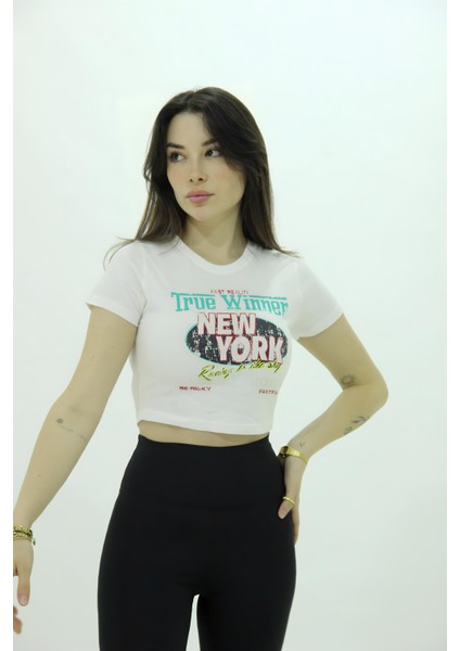 90's Eskitme Baskılı Crop T-Shirt