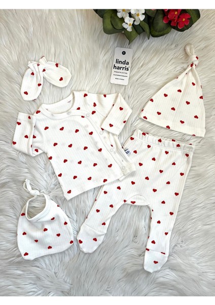 Tekno Trust Esnek Heart Pattern Unisex 5’li Yenidoğan Bebek Hastane Çıkışı Seti 5 Parça Casual Pamuklu 5'li Bas