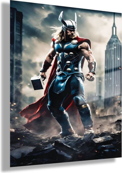 Temperli Gerçek Cam Tablo Film Karakteri Thor ve Çekiç Görseli