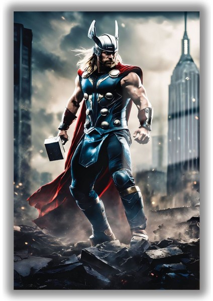 Temperli Gerçek Cam Tablo Film Karakteri Thor ve Çekiç Görseli fiyatları