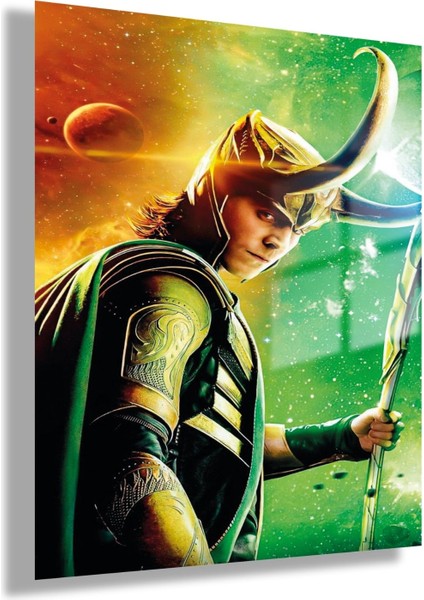 Temperli Gerçek Cam Tablo Film Karakteri Yan Perspektif Loki