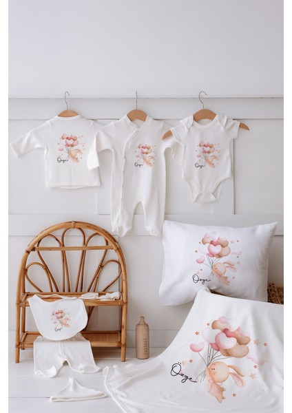 Tekno Trust Ekru %100 Organik Isme Özel 10LU Hastane Çıkışı Örme 10'lu Baskılı Organik Organik 10'lu Pamuklu