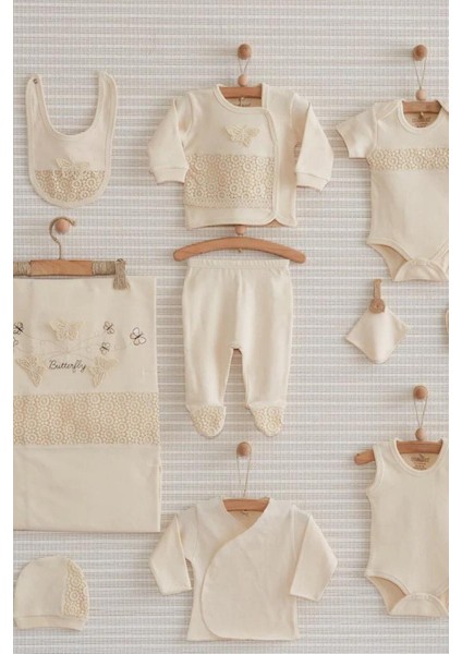 Tekno Trust 10'lu Bej Rengi Unisex 10 Parça Kelebekli Organik Antialerjik Yeni Doğan Hastane Çıkışı Bej Pamuklu