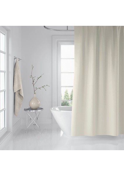 Banyo Perdesi Krem 1X180X200, Perde Borusu Askı Aparatı Köşe Boru Beyaz Hediyeli, Duş Perdesi Seti