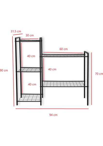 Dekoratif Metal Ayaklı 5 Tel Raflı Saksı Standı Katlı Saksılık Çiçeklik Bahçe ve Balkon Dekoru Garden