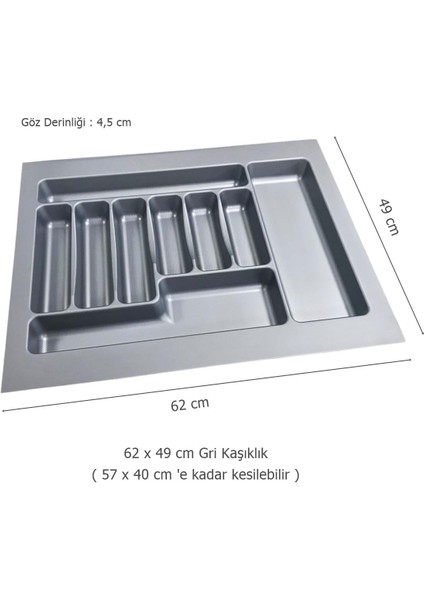 2 Adet Çekmece Içi Kaşıklık 62 x 49 cm Gri Mutfak Çekmece Düzenleyici