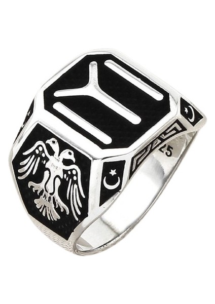 Erkek Yüzük Gümüş 925 Taşsız Yı Kayı Kartal ve Osmanlı Tuğra
