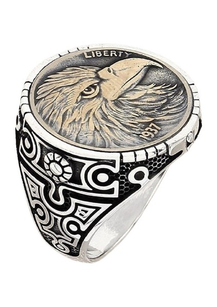 Erkek Yüzük Gümüş 925 Taşsız Kartal Figürlü