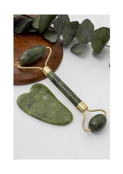 Jade Roller Gua Sha Taşı Seti