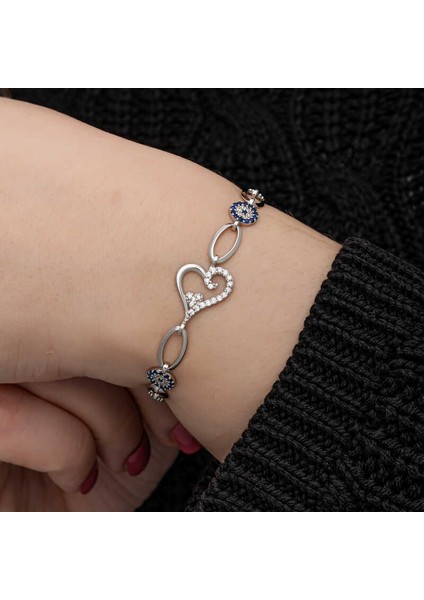 Gümüş Kalpli Nazar Kadın Bileklik indirimleri