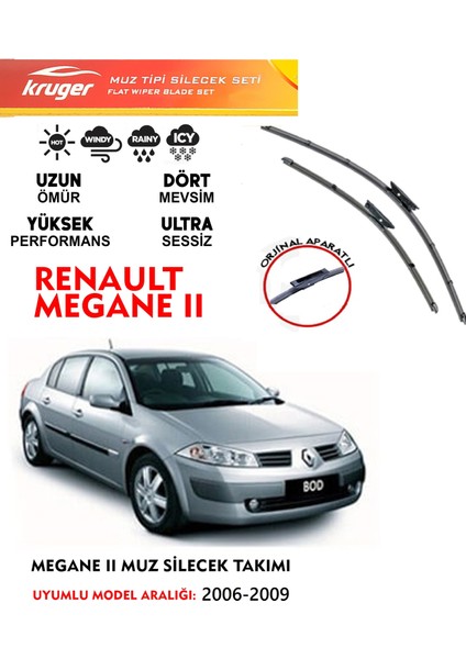 Megane 2 Silecek Seti Araca Özel Orjinal Aparat 2006-2009 Arası