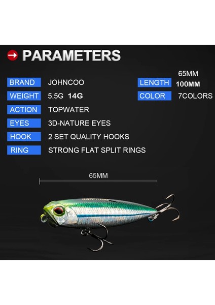 B Tarzı 65 mm Johncoo Topwater Pencil Fishing Lure Floating Surface Z-Shaped Realis Pencil G Wobbler Lure Pesca Fishing Tackle (Yurt Dışından)