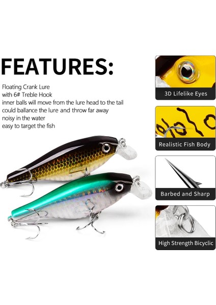 5.6cm 6g Renkli J Stili Proberos Crankbait Balıkçılık Yemleri Karışık Boyutlu Trolling Minnow Yapay Krank Bas Yemler Wobbler Alabalık Sazan Olta Takımı (Yurt Dışından) indirimleri