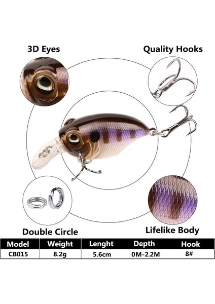 Bir Stil 1 Adet Wobbler Balıkçılık Cazibesi Büyük Crankbait Minnow Bas Trolling Pike Sazan Lures 8 Renk 5.8cm.2g Yapay Yem Olta Takımı (Yurt Dışından)