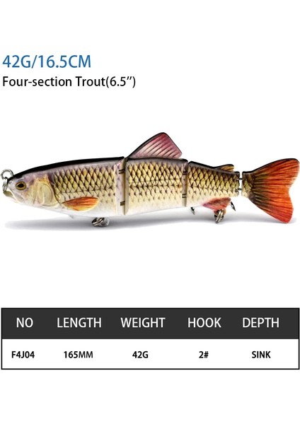 NO.379 Tarzı LUR16.5CM 42G Gerçekçi 4 Eklemli Bölümler Balıkçılık Cazibesi Alabalık Swimbait Balıkçılık Cazibesi Sert Yem Metal Bağlantılı Olta Takımı (Yurt Dışından)