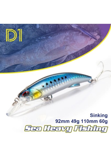 No.6 Tarzı 110MM 60G D1 Deniz Minnow Ağır Batan Cazibesi Gg Kayalar ve Kumsal Sert Yem Ton Balığı Wobblers Sazan Tiz Kancalı Crankbait Turna (Yurt Dışından)