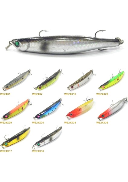 W624X10 Stili Wlure 8.3g 8.9cm Küçük Boy Bend Minnow Suda Ölüyor Seğirme Cazibesi Yeraltında Yavaş Batan Sazan Yem Balıkçılık Cazibesi W624 (Yurt Dışından)