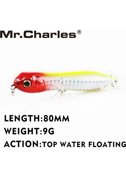 CMC025A-B Stili Mr.charles CMC025A Balıkçılık Lures G Üst Su Yüzen Popper Balıkçılık Cazibesi 3D Gözler Li Profesyonel Olta Takımı (Yurt Dışından)