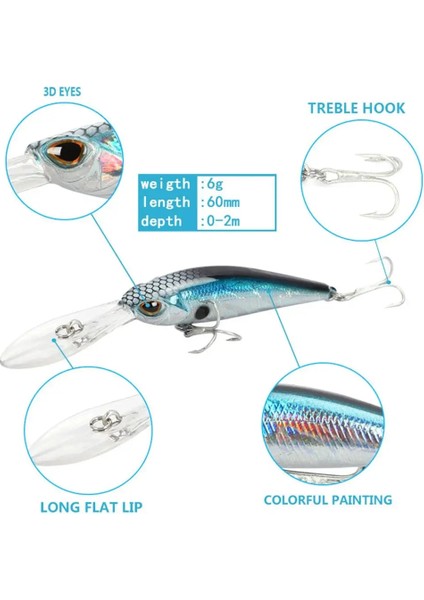 Ben Stil Mises 6cm 6g On Renk Uzun Dudak Derin Dalış Yüzer Biyonik Minnow Cazibesi Yapay Yem Sert Yem Balıkçılık Cazibesi Wobbler (Yurt Dışından) modelleri