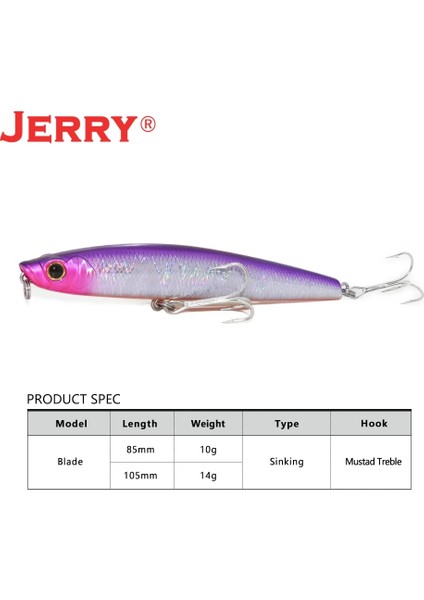 Renk 9 Tarzı 70MM Batan Jerry Blade Batan Kalem Yemler Hafif Kaya Balık Tutma Alabalık Bas Cazibesi Tiz Kanca Uzun Döküm Pecsa Takımı (Yurt Dışından) modelleri