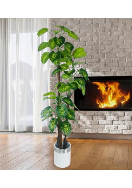 Yapay Çiçek Difenbahya Sarı Yeşil 3katlı 190CM 54YAPRAK Gümüş Kemerli Beyaz Saksıda Yapay Bitki indirimleri