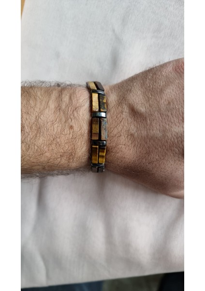 Kaplangözü ve Hematit Doğal Taş Çift Sıra Bileklik modelleri