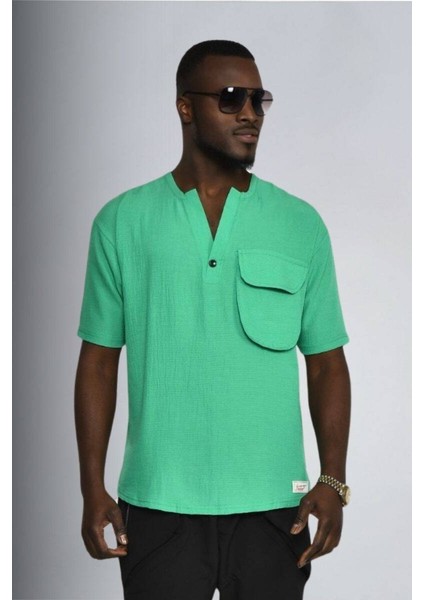 Yeşil Cepli V Yaka T-Shirt 410409 modelleri