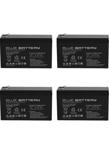 Blue Battery 4 Adet Blue Battery 12V 7AH Bakımsız Kuru Akü 2024 Haziran Üretim 12 Volt 7 Amper4